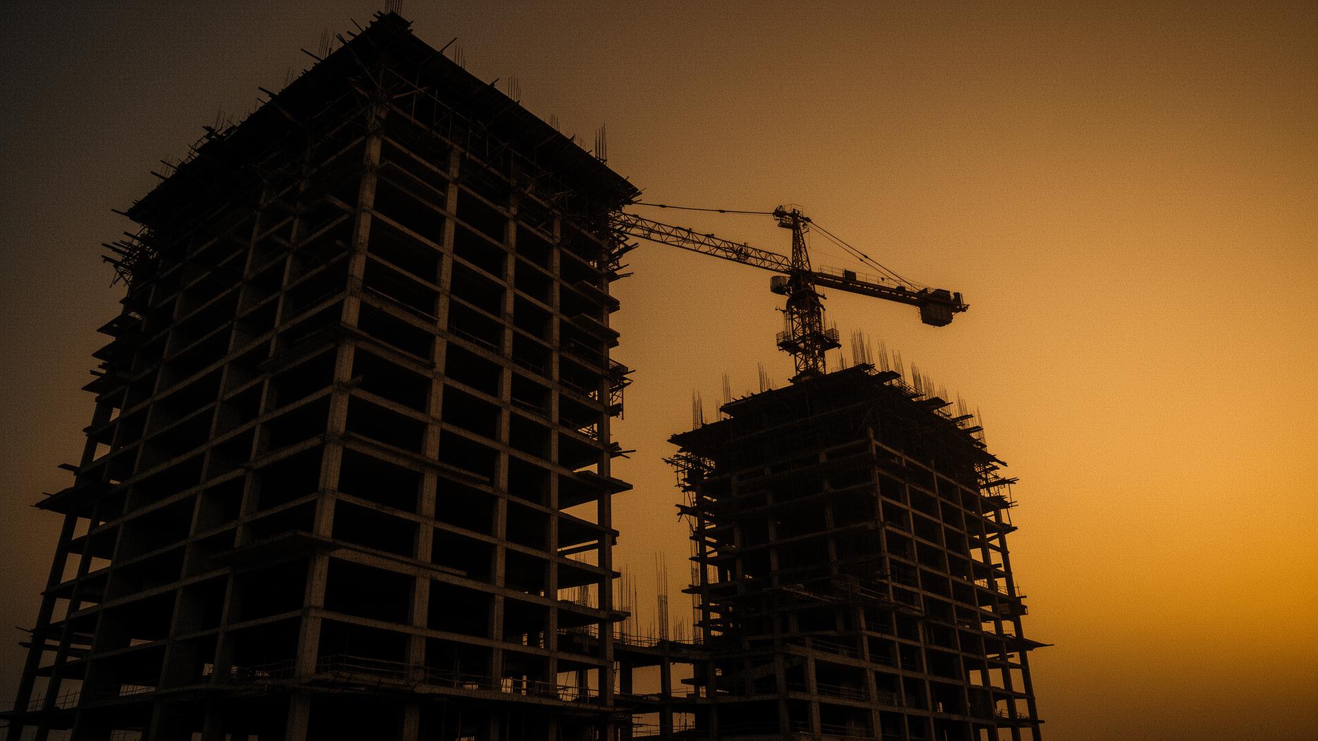 High-rise concrete construction at golden hour in Lagos